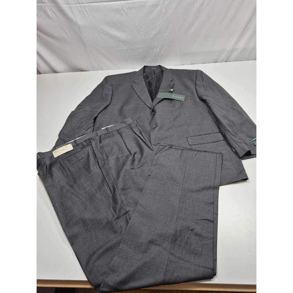 VTG Lauren Ralph Lauren Suit Mens 54 Gray Super 120s Wool Cashmere 2 Piece 50x36 - Picture 1 of 16